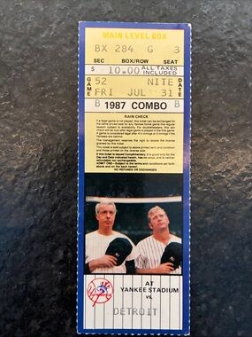 Vintage 1987 Combo Yankee Stadium Ticket vs Detroit